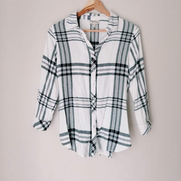 Anthropologie Plaid White Blue Button Up Shirt - Picture 3 of 5